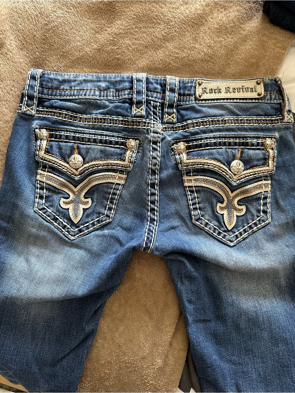 Rock Revival Blue Embroidered Pocket Fabiola Boot Jeans